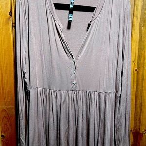 Gray,Allgrace Henley V-neck 2X Womens Tunic Top